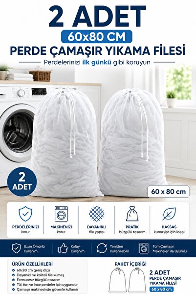 Ferzin 2 Adet Perde, Çamaşır Yıkama Filesi 60x80 Büyük Boy