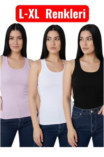 MRR MAJESTİC Ribbed Knit 3-Pack Women's Basic Thick-Strap Tank Top