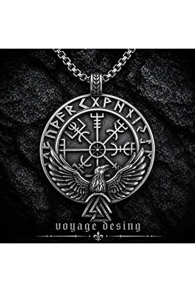 voyageaccessory Stainless Steel Nordic Mythology Vegvisir Raven Detailed Viki...