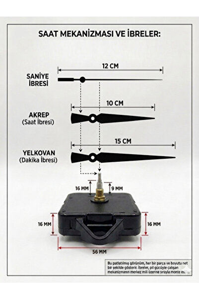 Silvanature Akar Saat Mekanizması Sessiz Duvar Saat Mekanizması 16 Mm Şaft -M...
