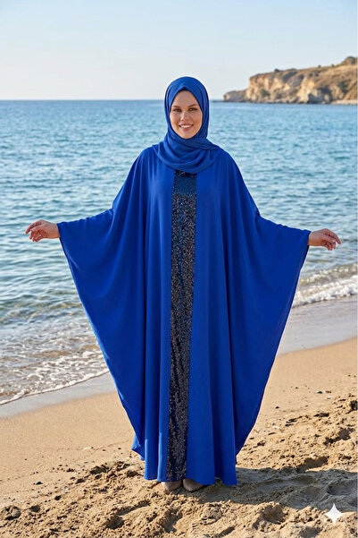 Fzd filizzade Ferace Dress with Sequins in the Middle, Suitable for Sizes 40-56.