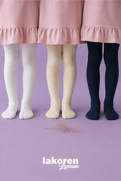 Lakoren 3-Piece Girls' Premium Solid Color Pantyhose / Washable / Seamless Toe