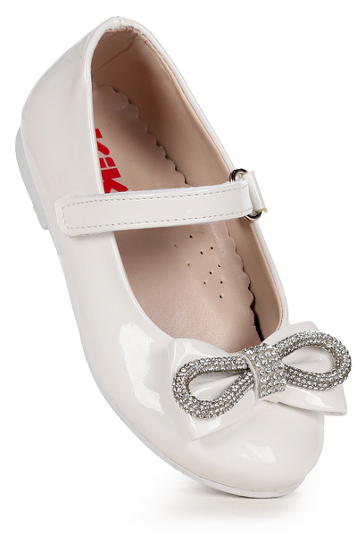 Kiko Kids Bowtie Papyon Taşlı Cırtlı Kız Çocuk Babet Ayakkabı