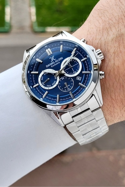 Daniel Klein Dial Navy Blue Band Silver Color 44 mm Gift Boxed Internal Indic...