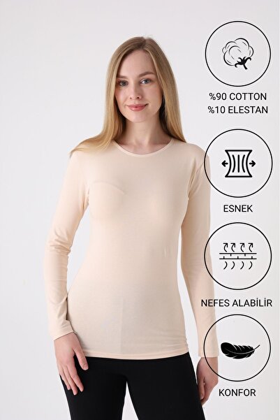 Altınay Women's Long Sleeve Crew Neck Bodysuit - 100% Cotton
