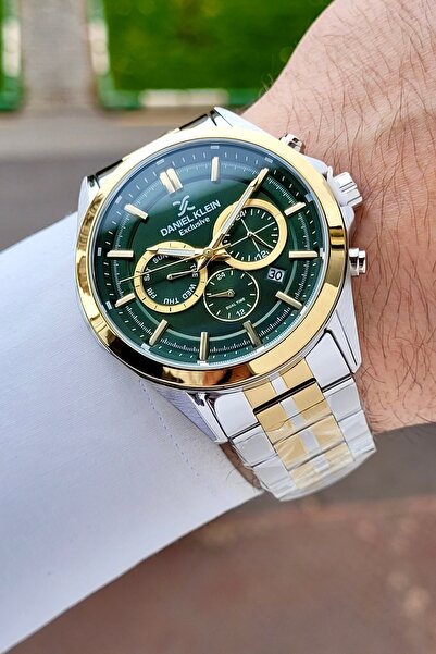 Daniel Klein Kadranı Yeşil Kordonu Gold Gümüş Renk 44 Mm İç Göstergeleri Akti...