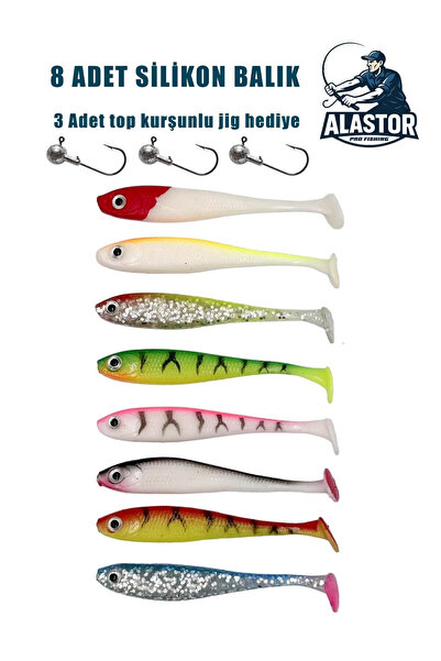 ALASTOR Silikon Balık Set 3 Adet İğneli Jig Hediyeli Suni Balık Yemi Turna Ye...