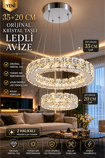 VENON Parıltı 2 Katlı Ledli Plaket Kristal Taş Işlemeli 3 RENK KUMANDALI Salo...