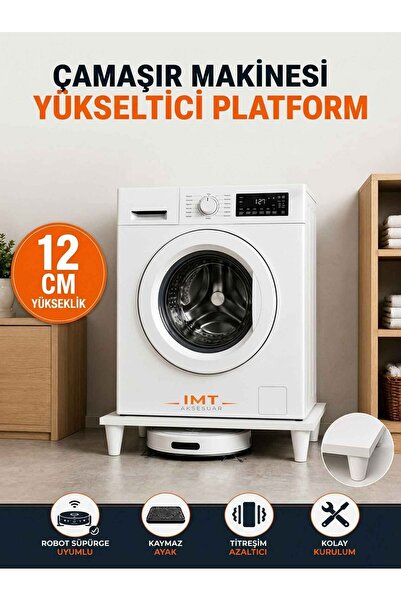 İMT AKSESUAR Çamaşır Makinesi Yükseltici 60x60 cm 12 cm Platform Robot Süpürg...