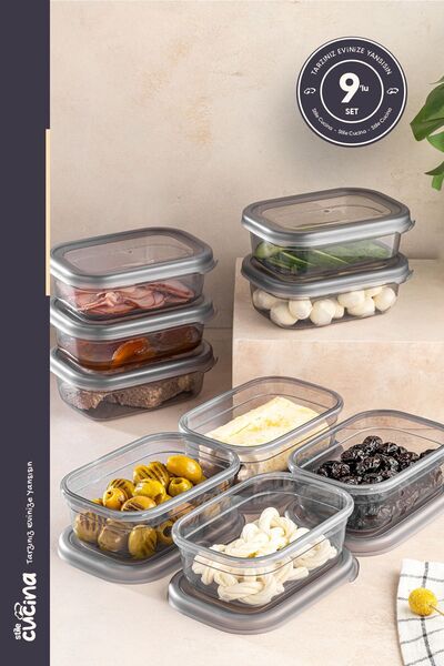 Stile Cucina 9lu Büyük Boy Dikdörtgen Plastik Kapak Kahvaltılık Seti 400 ml A...