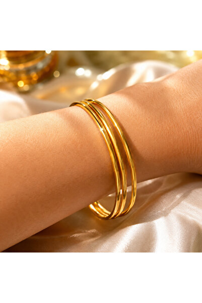 angelloop 3'lü Gold Ajda Bilezik -6,5 cm-Paslanmaz Çelik Ajda Bilezik-Mikrofi...