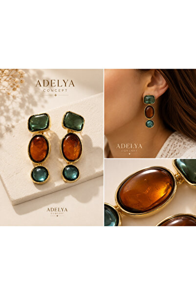 ADELYA CONCEPT أقراط فاخرة من حجر الزمرد والعنبر