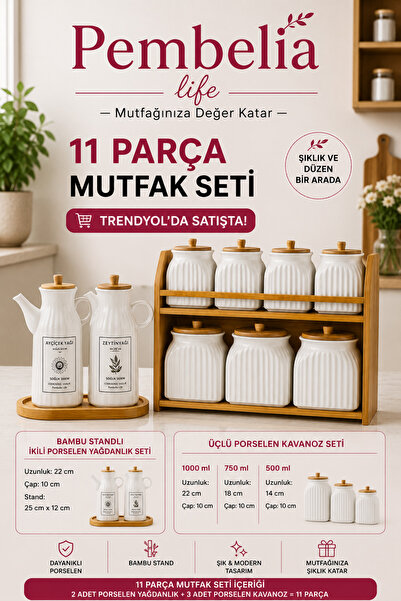 2-Piece Oil Pot Set with 11 Pieces Bamboo Stand and Porcelain Spice Set with Wooden Stand Dowry Set