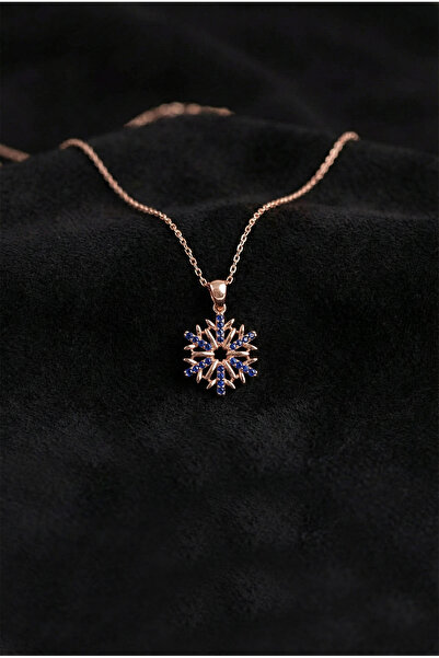 Roza Silver 925 Ayar Safir Taşlı Rose Kar Tanesi Gümüş Kolye