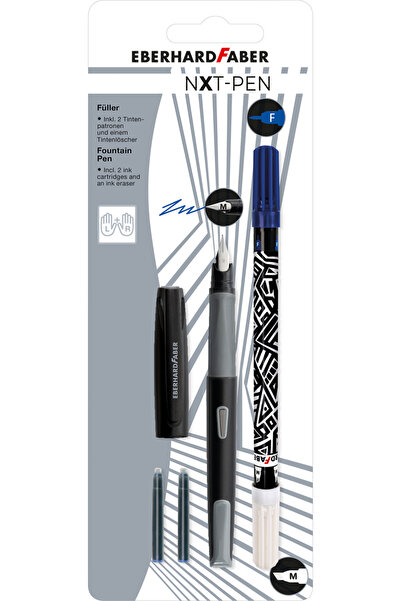 Eberhard Faber Pix școlar BLISTER NXT gri-negru + 2 cartușe de cerneală + ima...
