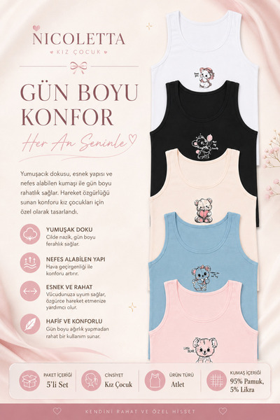 Nicoletta Tricou pentru fete, cu bretele late, imprimat, din bumbac și lycra