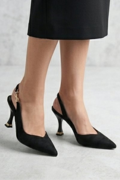 ModaNef Women's 7 cm Gold Color Buckle Detailed Evening Dress Shoes