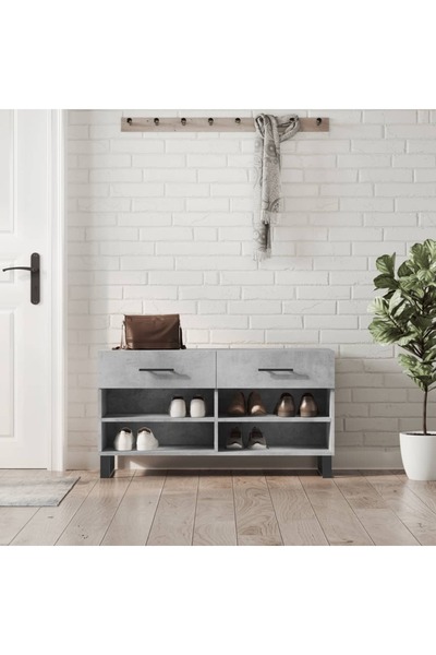 Concept Bancheta pantofar, gri beton, 102x35x55 cm, lemn prelucrat
