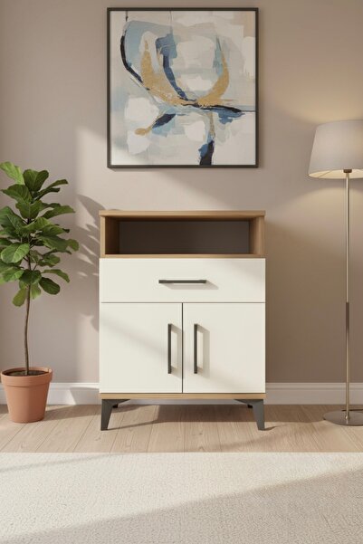 mobihobi Silva Komodin 2 Raflı 1 Çekmeceli 2 Kapaklı Çam-Aytaşı 60x30x80cm - ...