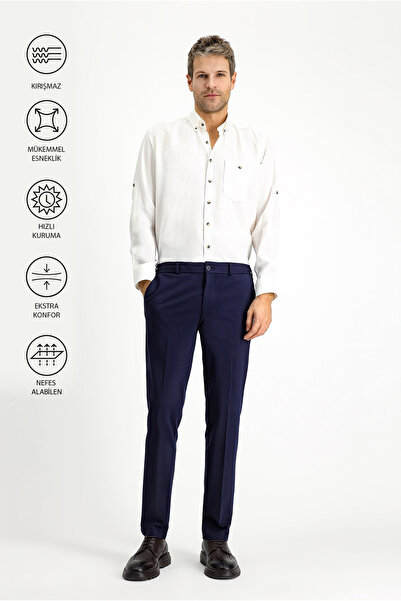 Kiğılı Pantaloni clasici din țesătură tricotată din lycra Techno-Line Slim Fit
