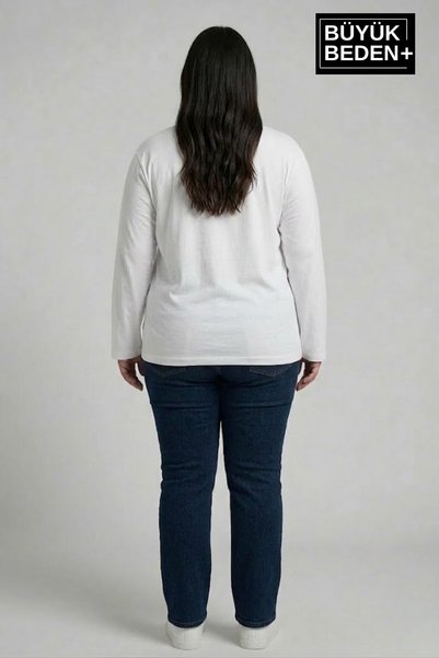 Süperlife طقم نسائي مقاس كبير مكون من قطعتين بأكمام طويلة وياقة دائرية SPR26BEA942+2