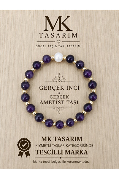 MK tasarım True Pearl-Amethyst Stone Bracelet Mk.7000.816- Comfort-Peace-Ener...