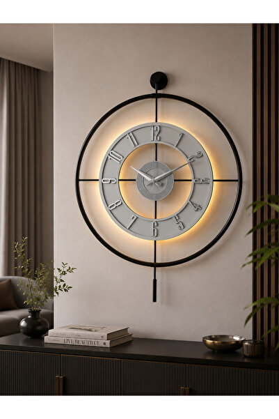 Pey Aksesuar Metal Camlı Duvar Saati (60X80 CM BÜYÜK BOY) Işıklı Gerçek Cam S...