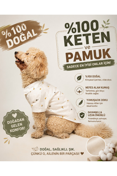 Buf & Buf Köpek Kedi Kıyafeti Gömleği Patili Citler İçin Keten &100 Pamuklu F...