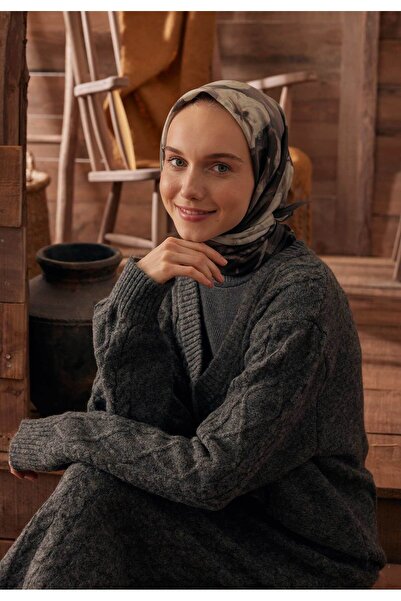 Freshscarfs Roslyn Desen Pamuk İpek Eşarp Kahverengi