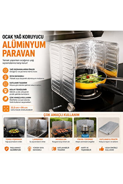 yusa stores Ocak Yağ Sıçrama Koruyucu Katlanır Alüminyum Levha -Kolay Silinir...