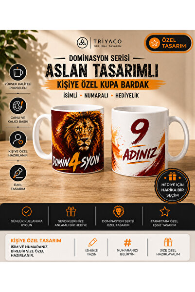 Triyaco Kişiye Özel Dominasyon Aslan Tasarımlı İsimli Kupa Bardak | Hediyelik...