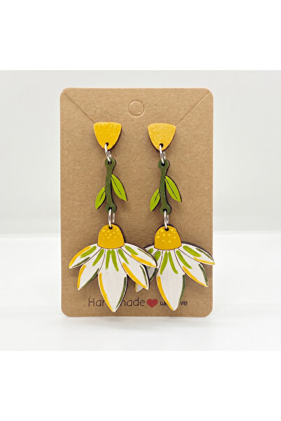 OEM Cercei handmade Margareta, pictati pe lemn, metal hipoalergenic, cadou sp...