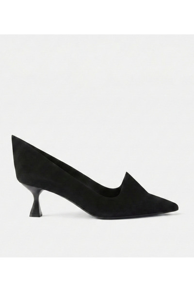 Hotiç Women's Suede Leather Black Pointed Toe Minimal Stiletto
