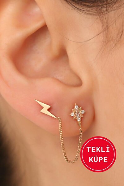 Bayar Gold 14 Ayar Altın Zigzag Estel Zincir Tekli Küpe