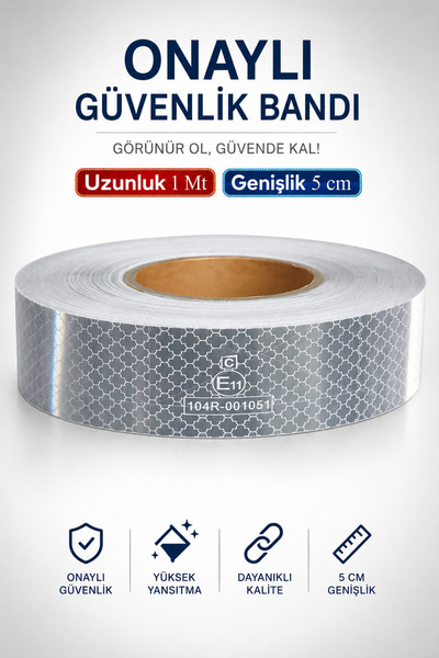 Badem10 Tüvtürk Onaylı Belgeli Bant 1 Metre 5 cm Beyaz Reflektörlü Reflektif ...