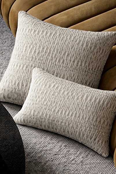 Maison Pactole Cream Colored Patterned Stuffed Throw Pillow -Juno-