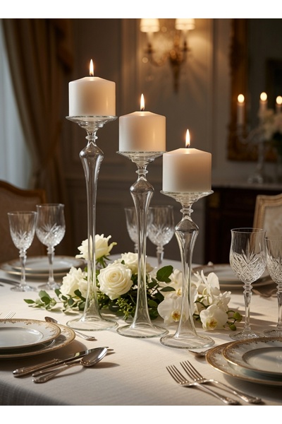 Shabbo Handmade Glass NURZA Ayaklı cam şamdan mumluk üçlü set