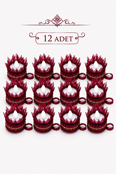 BERAYE Led Mum Bordo Ledli Kına El Mumu, Sünnet, Led Işıklı, Tealight Mum Pil...