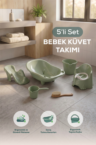 Vienev 5'li Set Fileli Yenidoğan Küvet Seti Yeşil