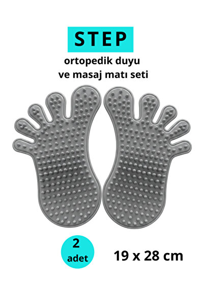 STEP Ortopedik Duyu ve Masaj Matı Seti gri – Çocuk ve Yetişkinler İçin Kaymaz, Suya Dayanıklı