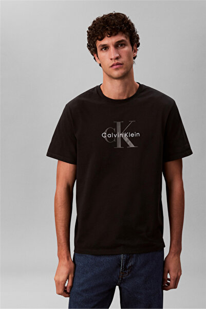 Calvin Klein Ss Hero Monologo Tee 20S Erkek Bisiklet Yaka T-Shirt Siyah
