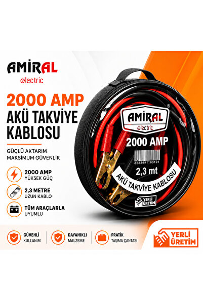 amiral Çantalı Akü Takviye Kablosu 2000 Amper 2.3 metre (Kalın ve Sağlam Kablosuyla Fırsat Ürünü) TÜKENİYOR