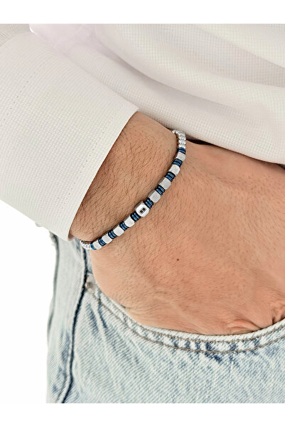 FERRO Navy Blue and Silver Steel Men's Bracelet Frj10162A-L 2 Year Warranty G...