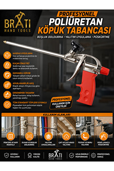 BRATİ HAND TOOLS Profesyonel Poliüretan Köpük Tabancası Boşluk Doldurma Yalıt...