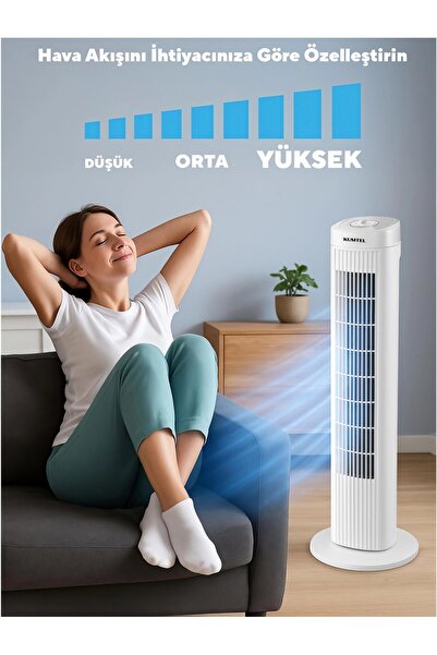 Go İthalat Kumtel Ktf-258w Beyaz 50w 3 Kademe Zamanlayıcı Kule Tipi Vantilatör