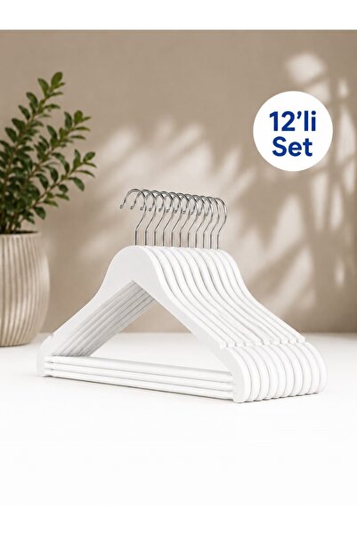 shop 12'li Elbise Askısı Beyaz Pantolon Askısı Kaymaz Dolap Asksı Çeyiz