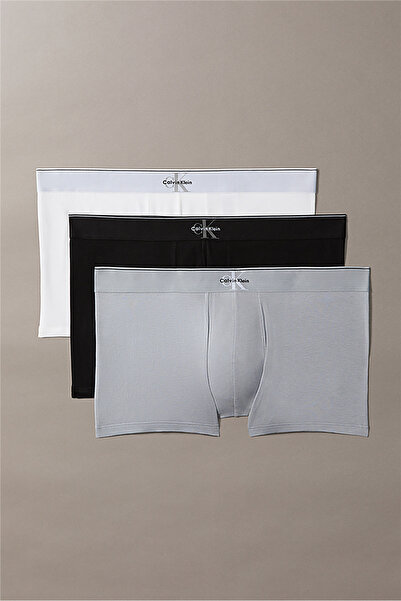 Calvin Klein Erkek Logo Detaylı Elastik Bel Bantlı Pamuklu Üçlü Paket Gri Boxer
