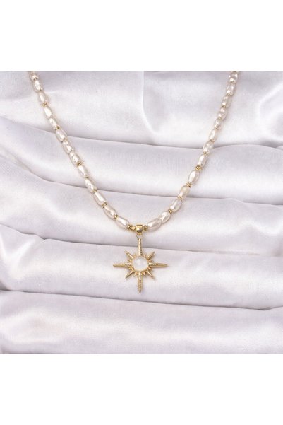 Ebravia Stylish Necklace with White Pearl Stone and North Star Figure