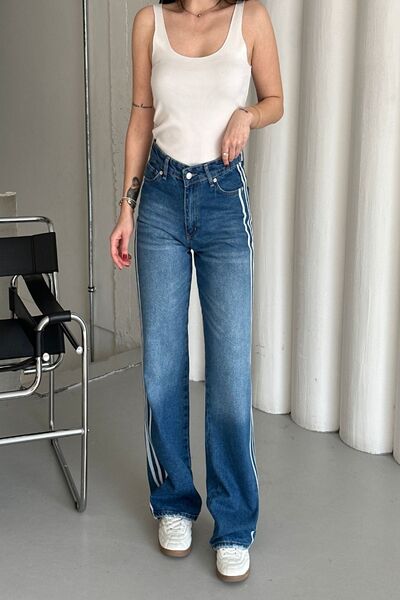 XRAY JEANS Γυναικείο ριγέ φαρδύ παντελόνι Palazzo Blue Denim