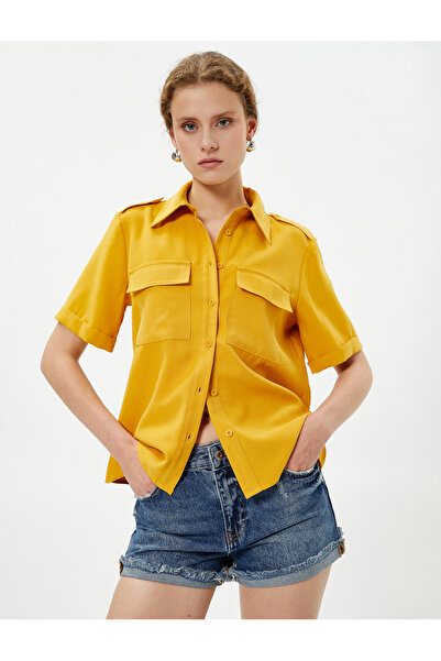 Koton Epaulet Detailed Shirt Pocket Short Sleeve Silky Texture